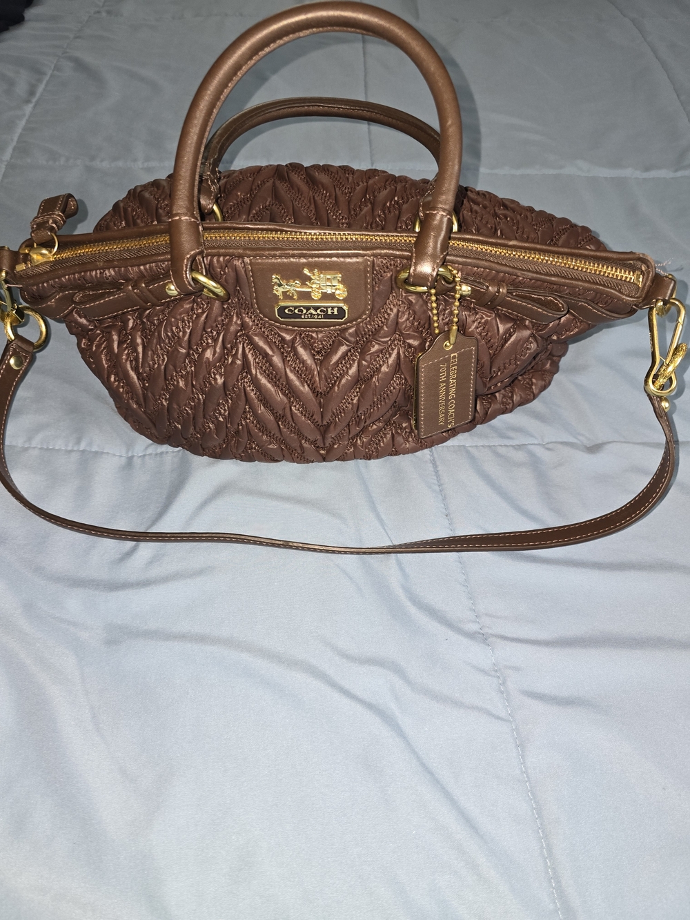 COACH Quilted Brown Satchel with Leather Trim